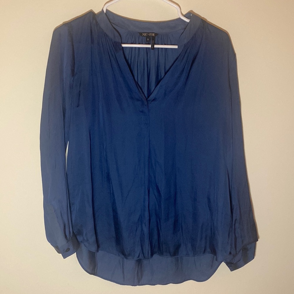 Nic+Zoe Silky Blouse | Size Petite S | Color Blue